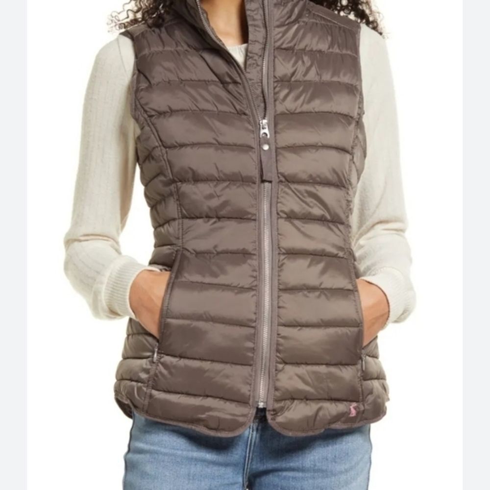 Joules Furlton Lightweight Puffer Vest Jacket in Taupe Showerproof NWT Sz 12